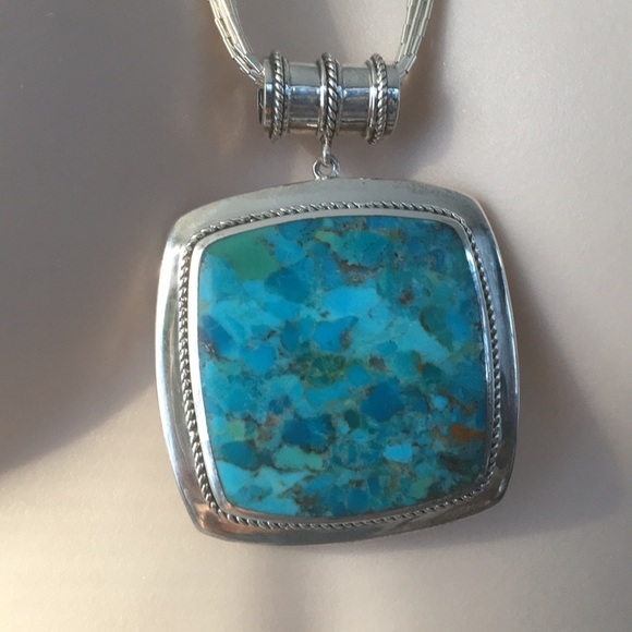 BBJ Jewelry - 925 Silver BBJ signed Square turquoise pendant VNT